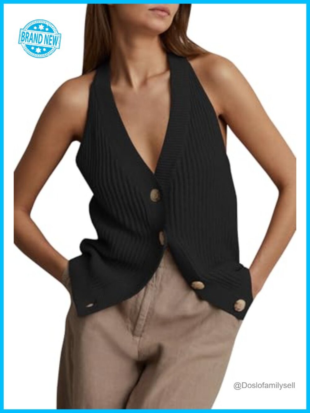 Button Front Sweater Vest V Neck Sleeveless Knit Tank Top